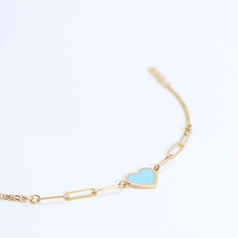 Brățară „Blue Heart Elegance” din Aur Galben 14k Mărimea 17