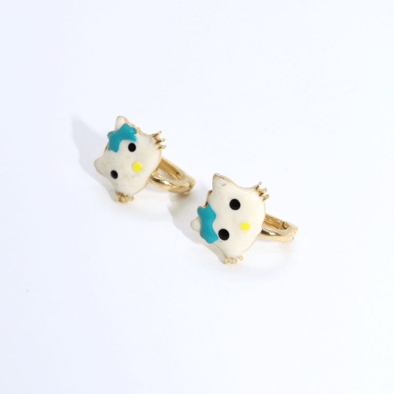 Cercei „Hello Kitty Charm – Blue Bow” din Aur Galben 14k